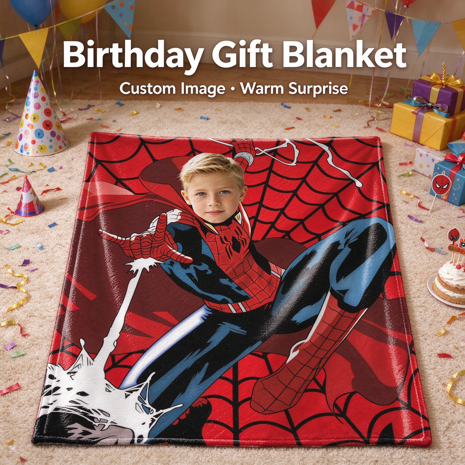 Custom Photo Superhero Fleece Blanket, Personalized Hero Portrait Throw for Kids and Fans, Ideal Cozy Gift