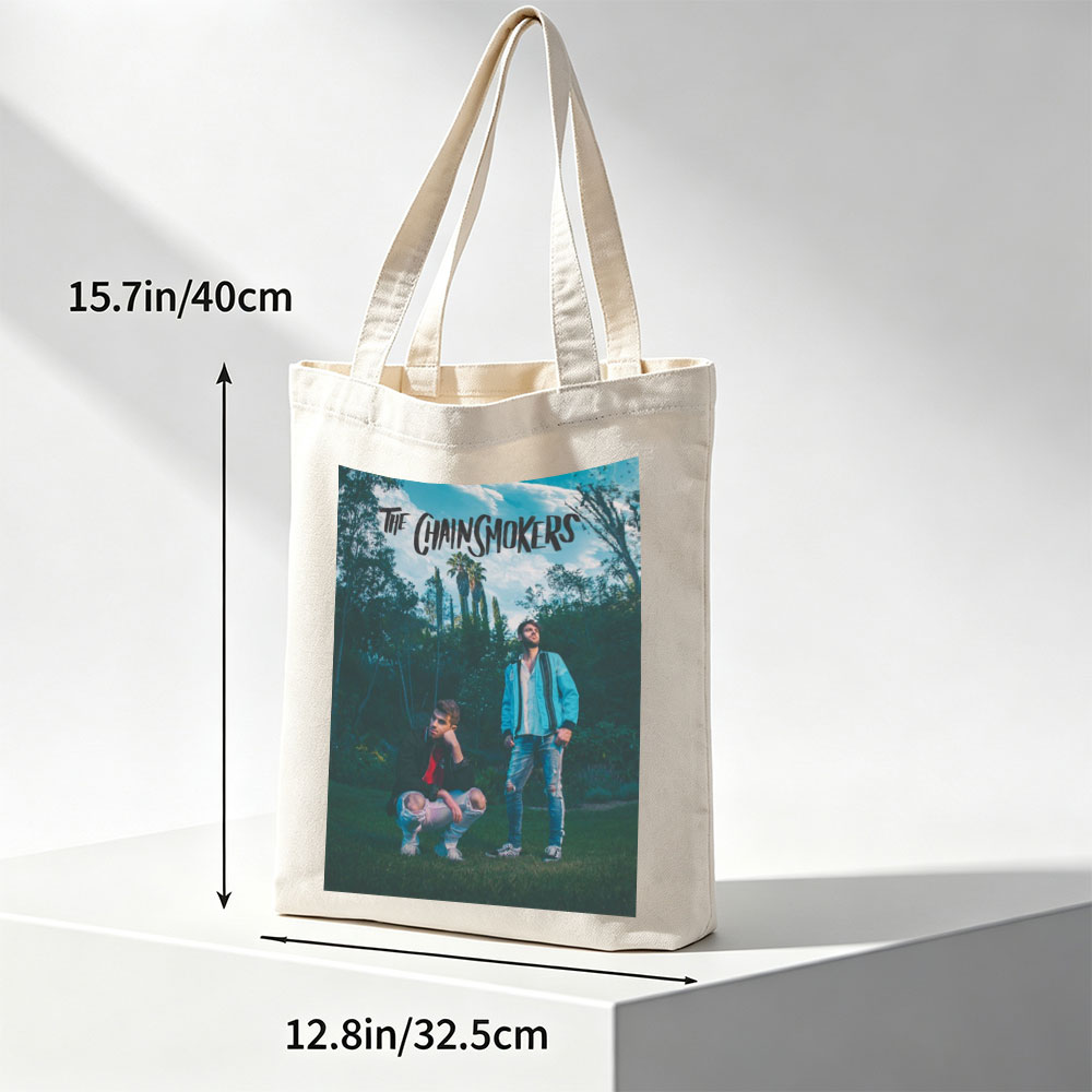 The Chainsmokers in a Lush Garden with Palm Trees and Vibrant Outfits - Canvas tote bags