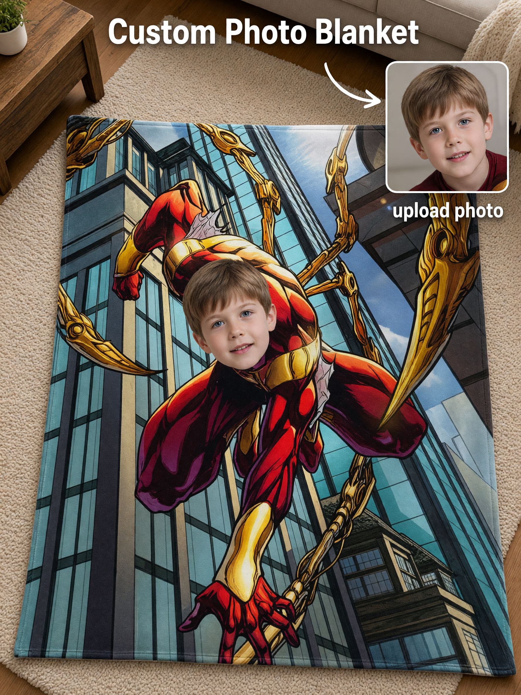 Custom Face Superhero Blanket, Personalized Flannel Comic Throw for Kids and Adults, Ideal Personalized Gift
