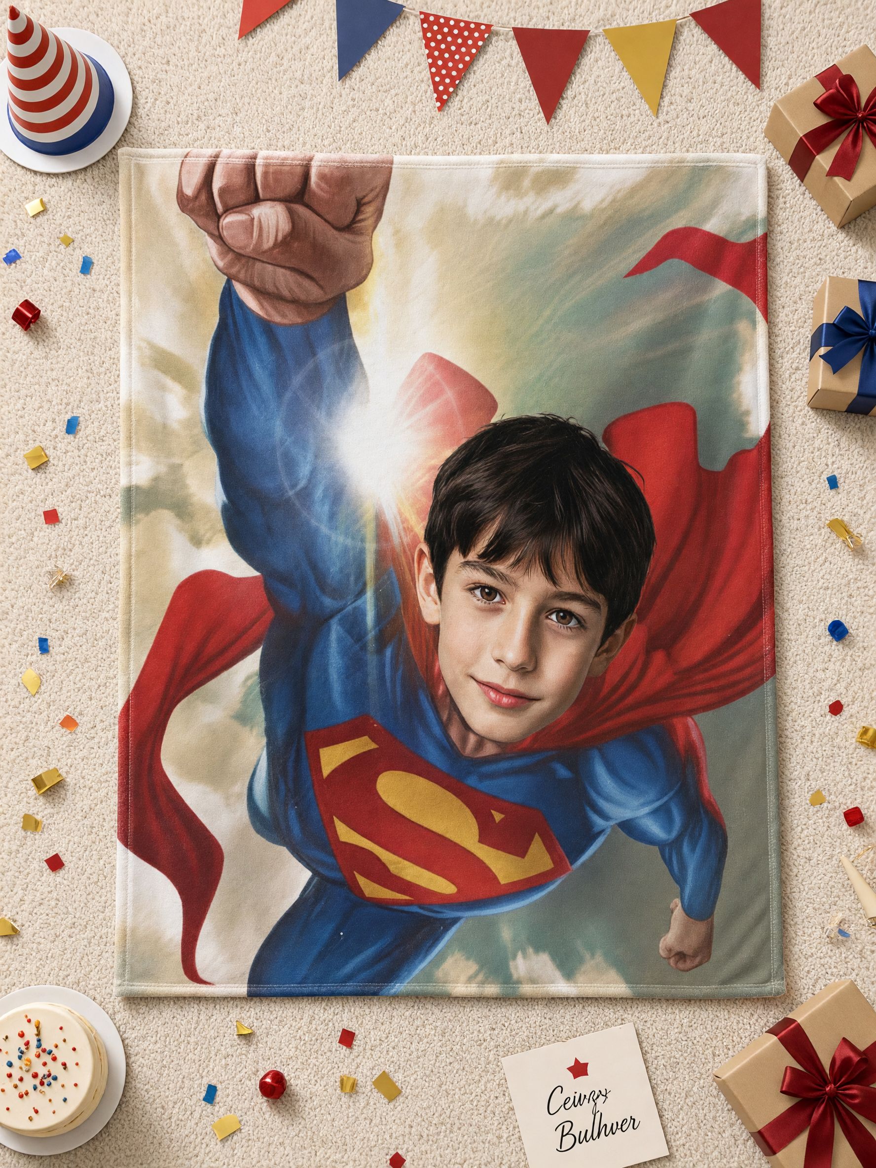 Custom Face Superhero Flannel Blanket, Personalized Photo Throw Blanket Cozy Keepsake Gift for Kids and Adults