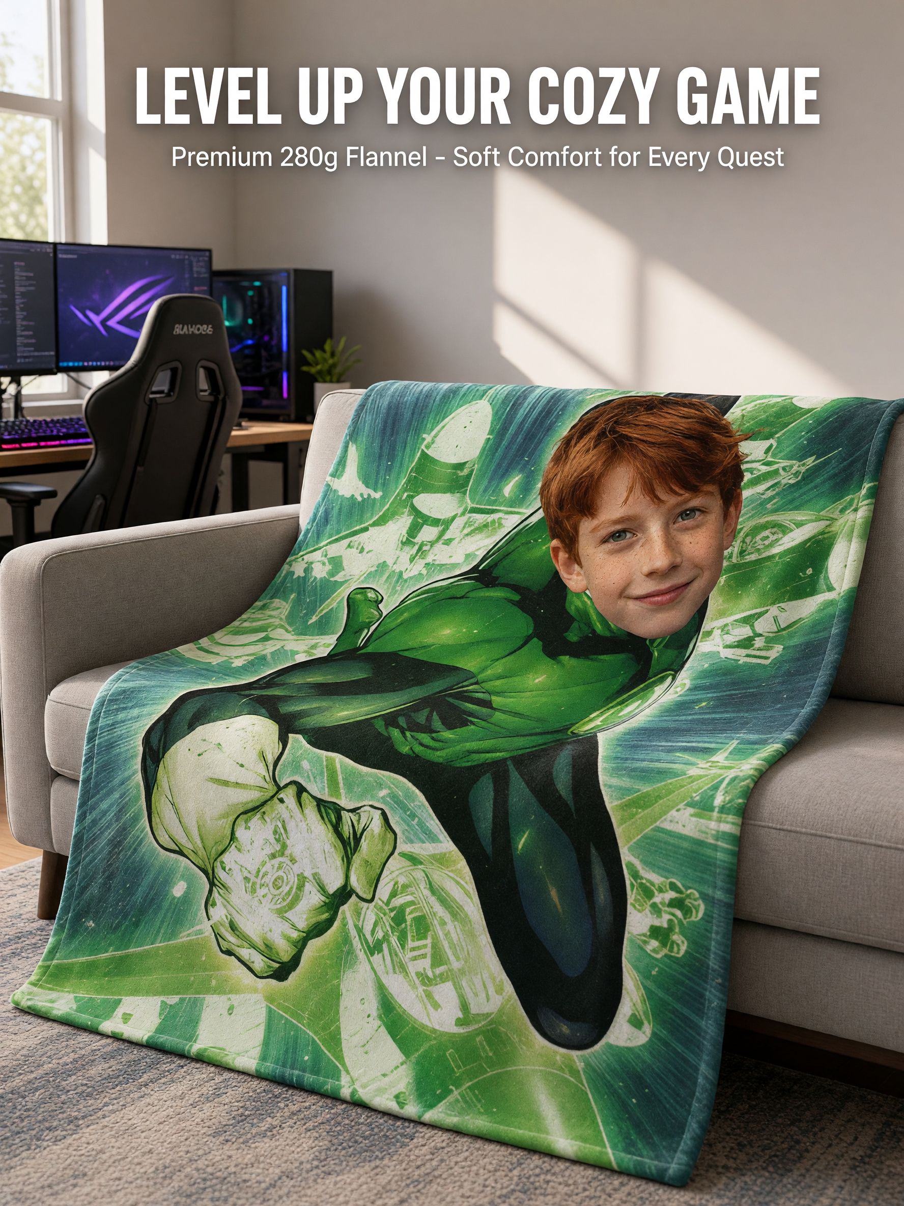 Custom Face Superhero Flannel Fleece Blanket, Ultra Soft Personalized Photo Throw, Ideal Cozy Keepsake Gift