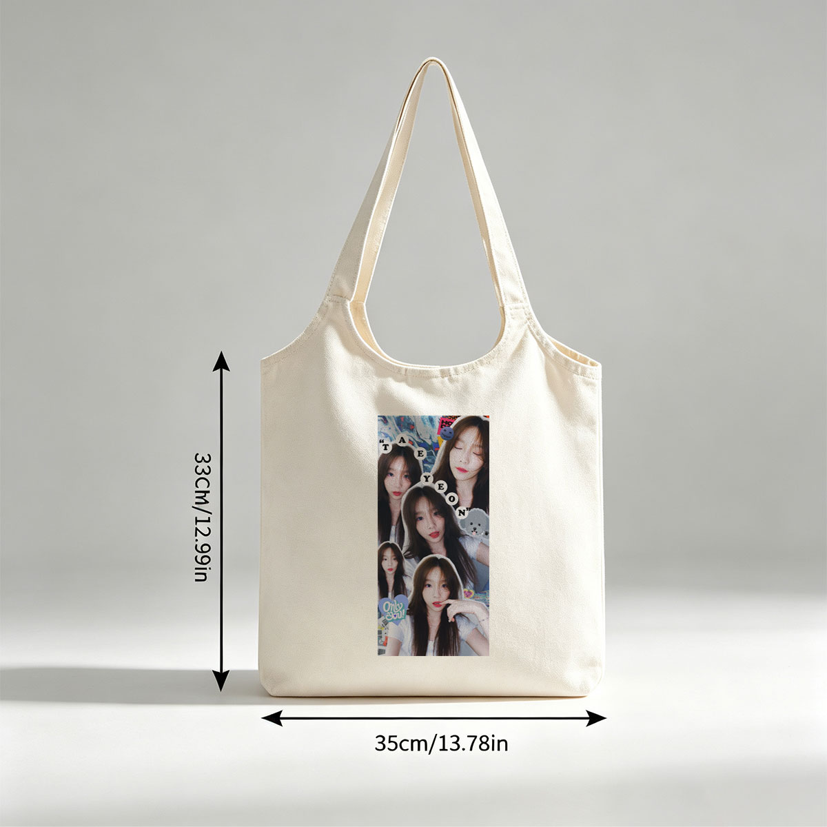 TAEYEON Collage Portrait Featuring Multiple Expressive Selfies with Playful Stickers and Text Overlay - Canvas shoulder bags/