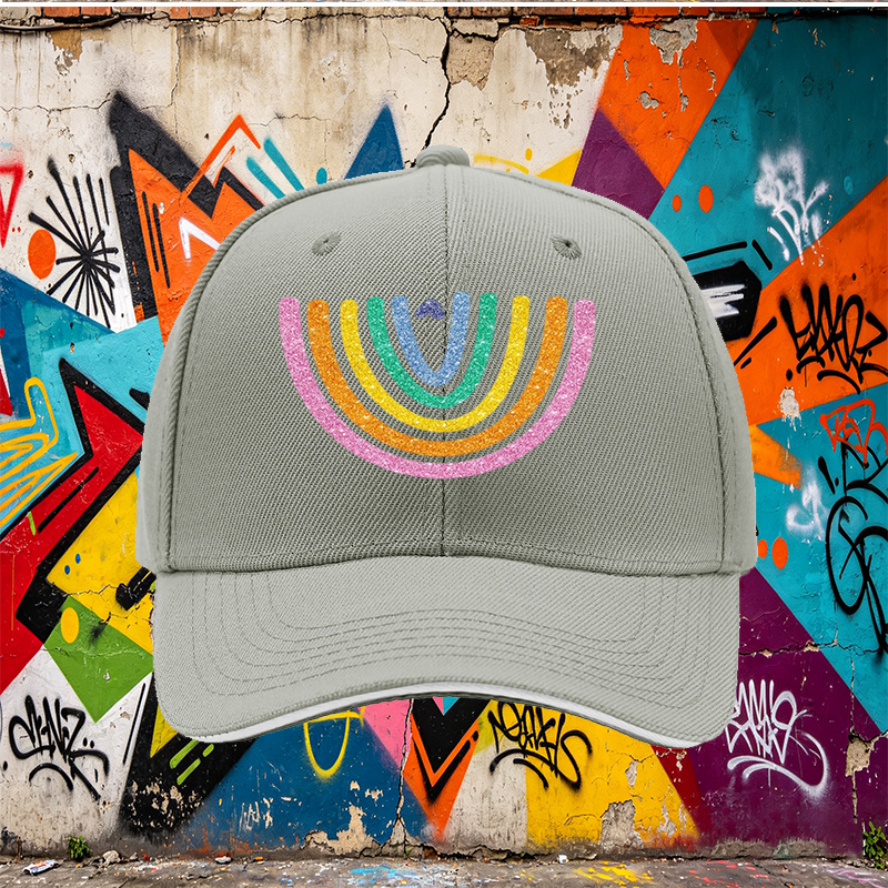 Unisex Classic Sandwich Hat with Glitter Rainbow Heart Print | Perfect for Outdoor Activities, Beach, Festival, and Daily Wear | Ideal for Adults Seeking Fun and Vibrant Style