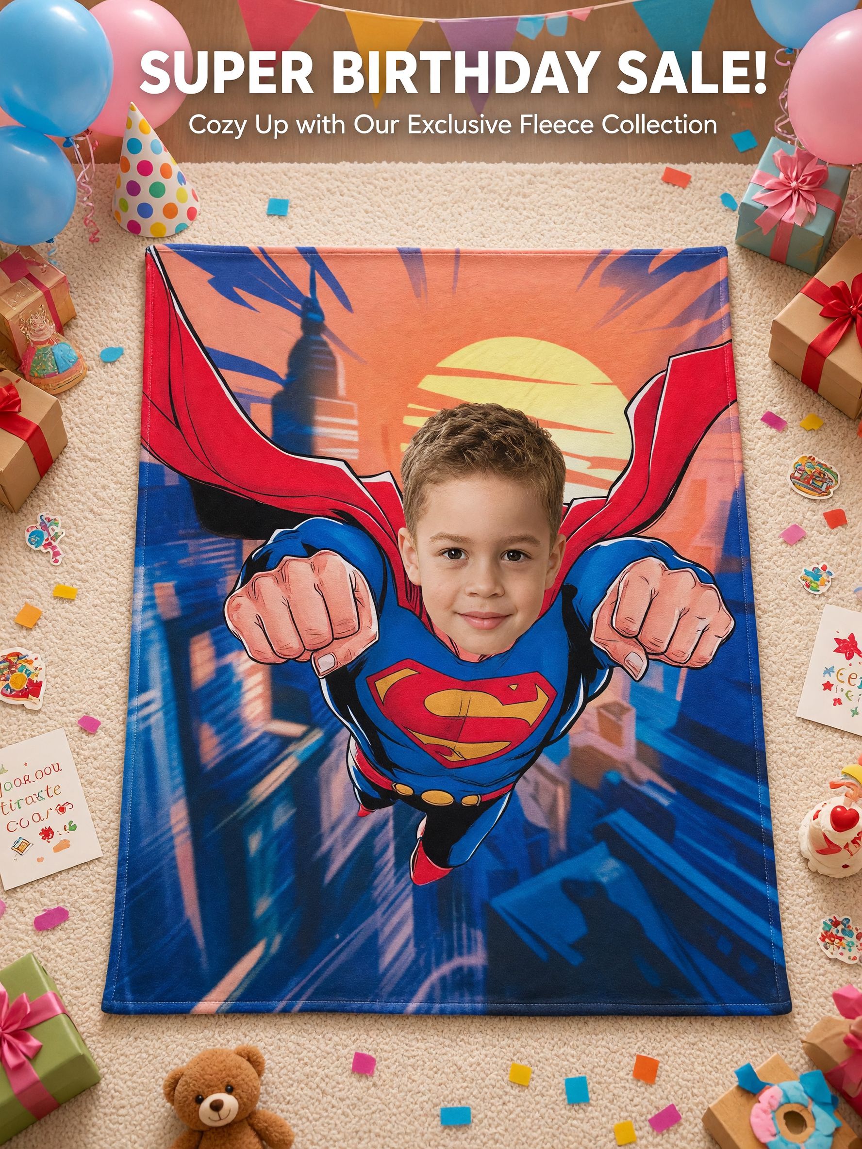 Custom Photo Superhero Blanket, Personalized Face Flannel Throw, Ultra Soft Skin-Friendly Fleece for Bed Couch Travel