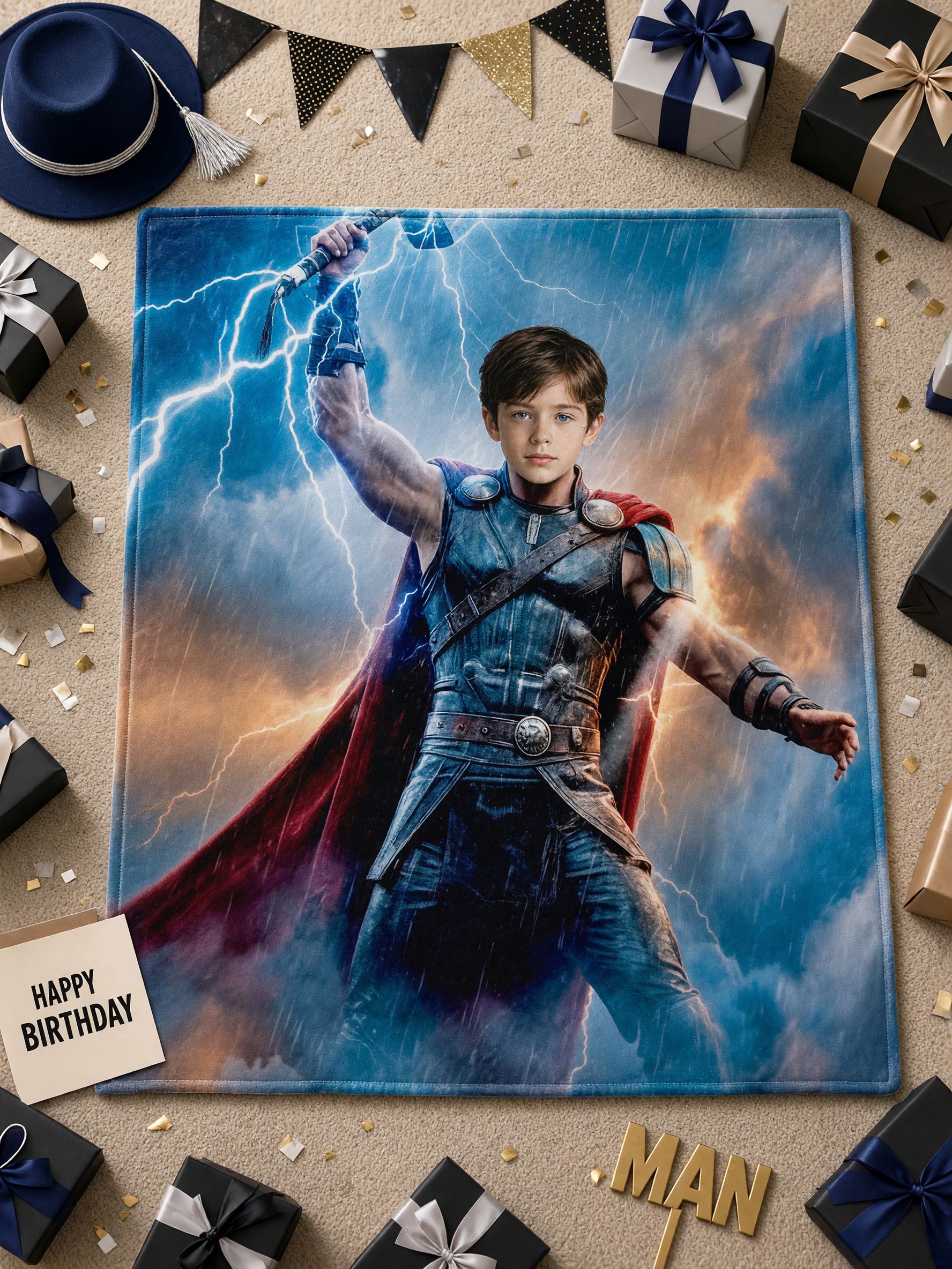Custom Face Photo Blanket Personalized Superhero Flannel Throw for Kids and Adults, Cozy Bed Couch Warm Gift