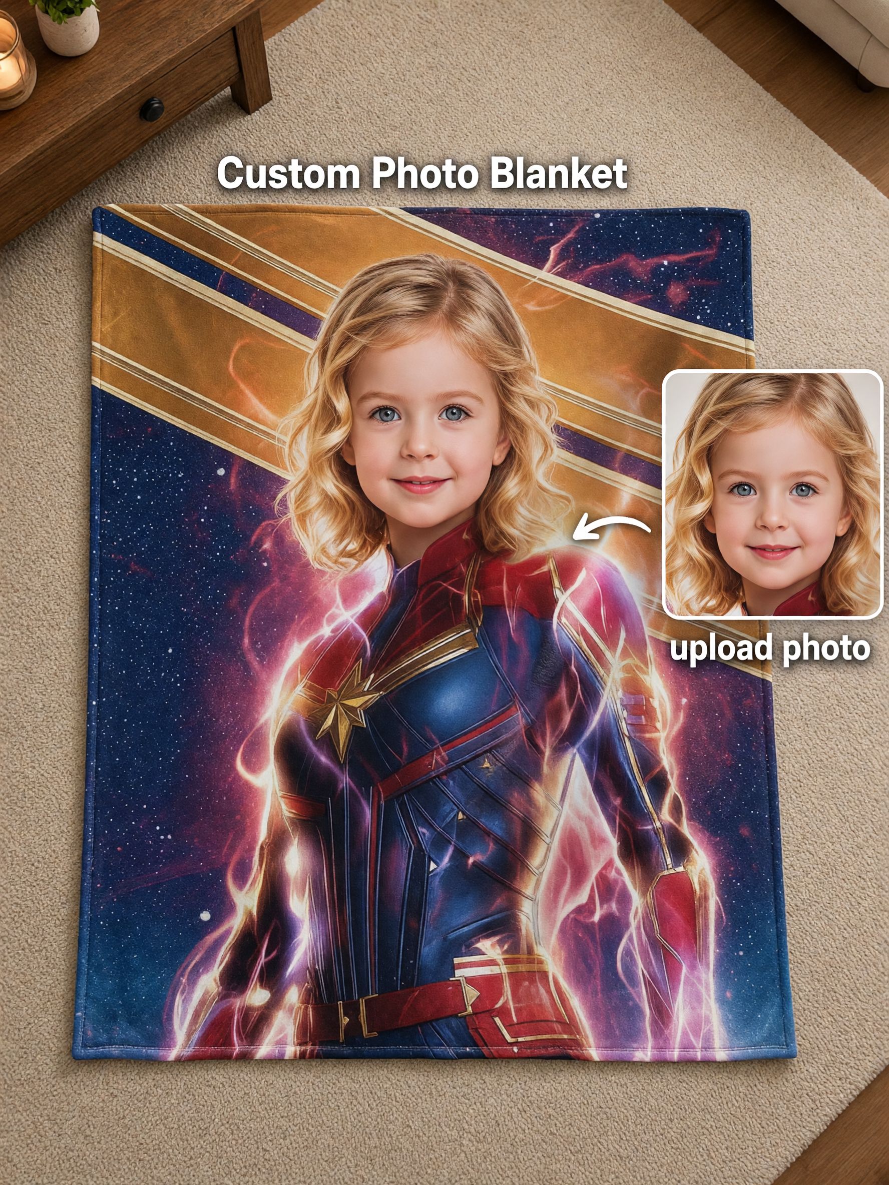 Personalized Face Superhero Flannel Blanket Ultra Soft Skin Friendly Fleece Throw Cozy Custom Gift for Kids and Family