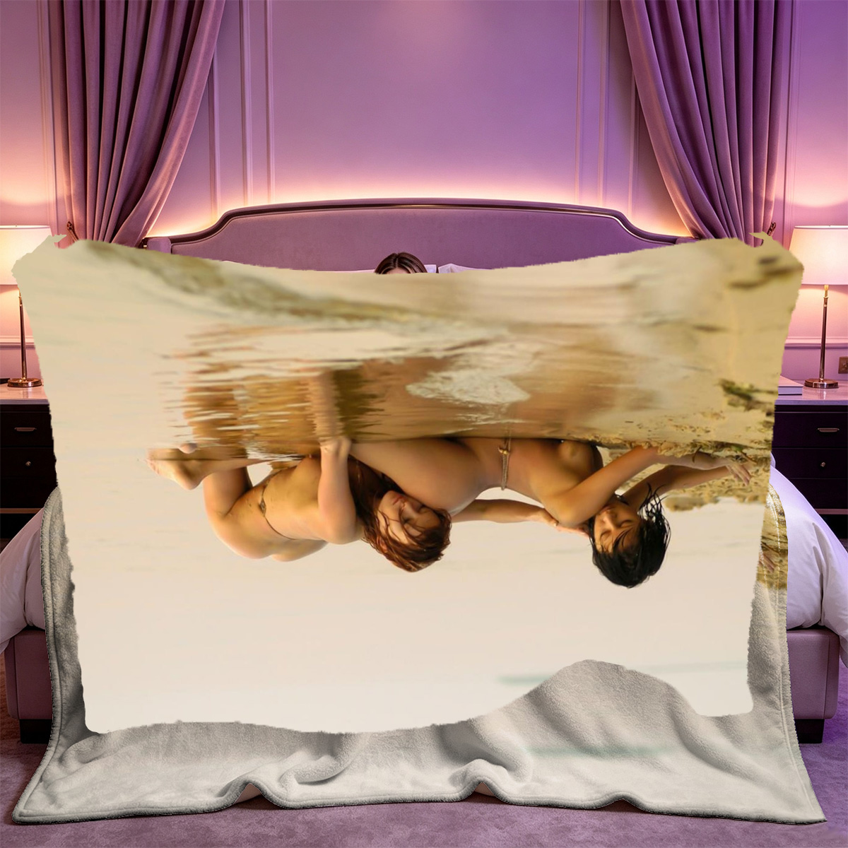 Nude Ariana Grande Lying on Outdoor Wicker Sofa - Blanket
