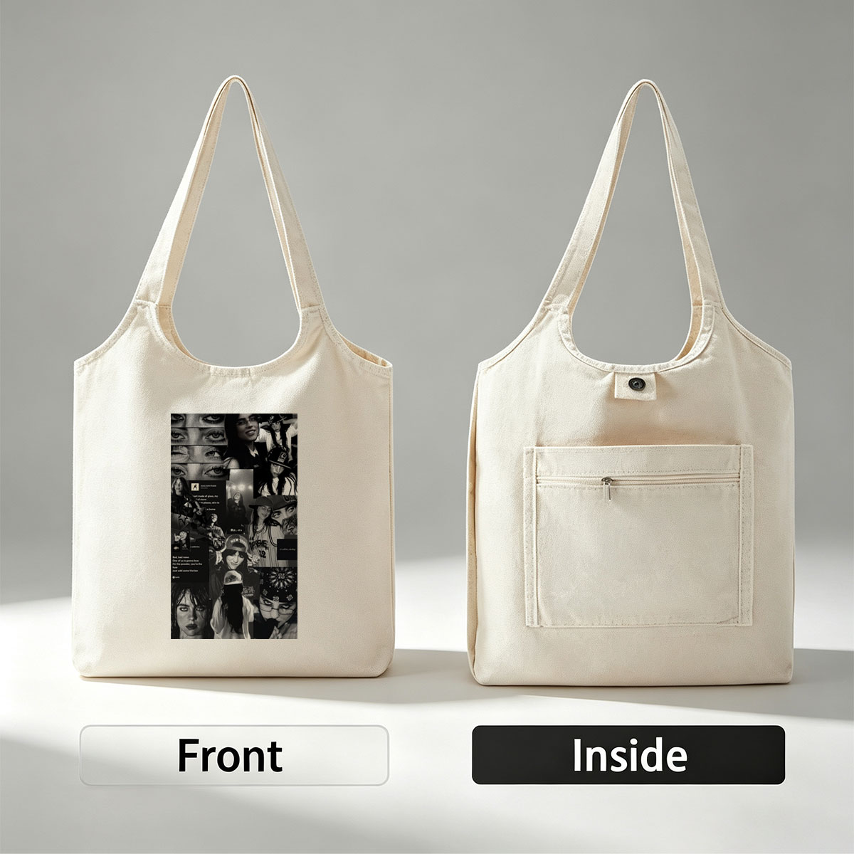 Khalid Collage - Black and White Portrait Montage Featuring Close-Ups and Group Shots with Text Overlays - Canvas shoulder bags/