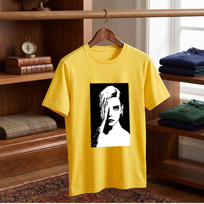 Stylized Black and White Portrait of a Woman with Long Hair - Tee