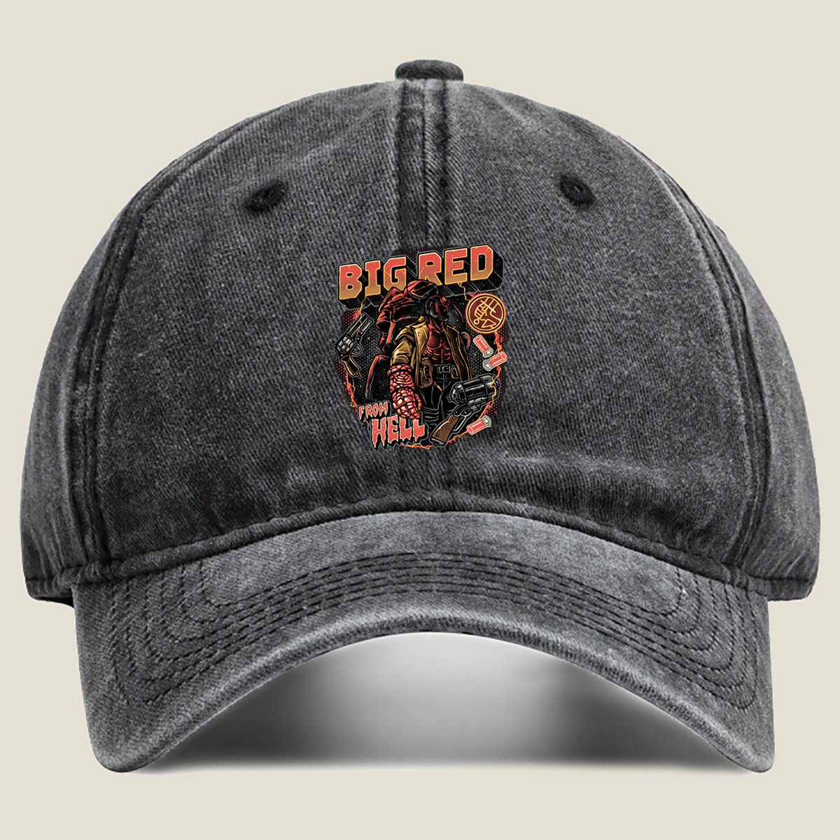 Big Red from Hell - Washed Denim - Baseball Cap