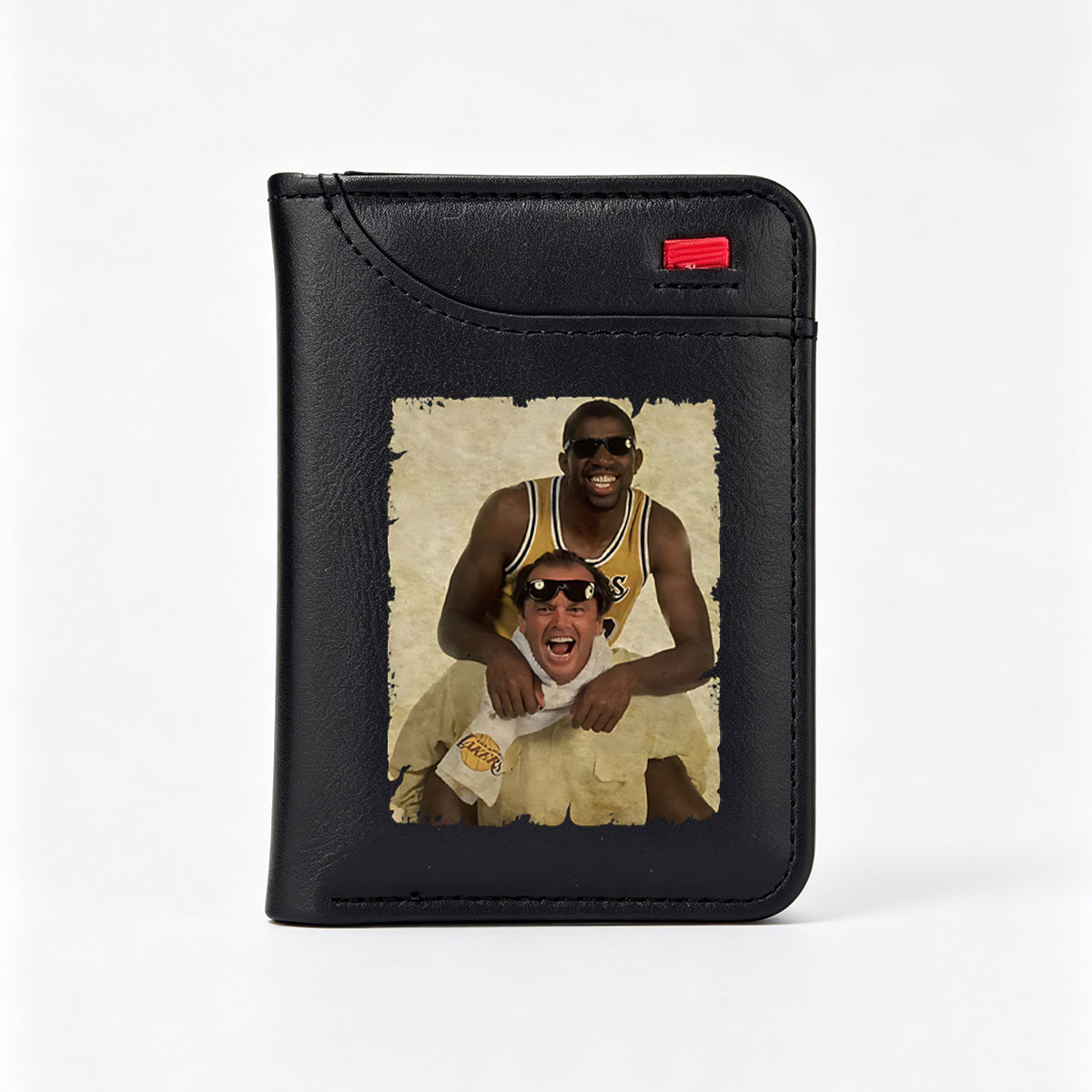 Magic Johnson and Jack Nicholson in Lakers Gear, Playful Pose - Vertical Style Wallet