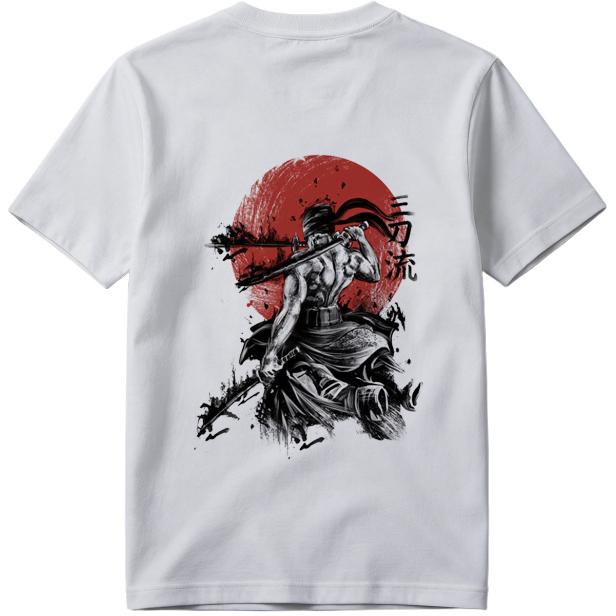 Samurai Warrior with Dual Swords Against Red Sun - Tee