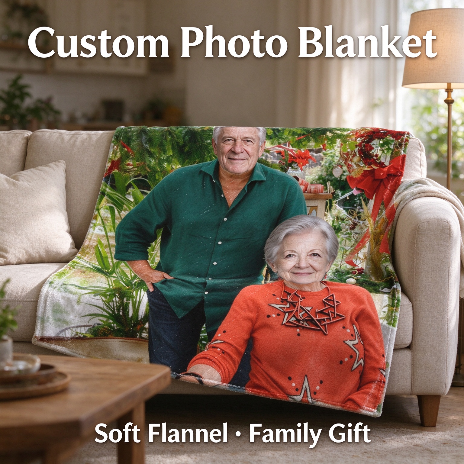 Custom Photo Blanket Personalized Face Portrait Throw Ultra Soft Flannel Fleece Blanket for Family Keepsake Gift