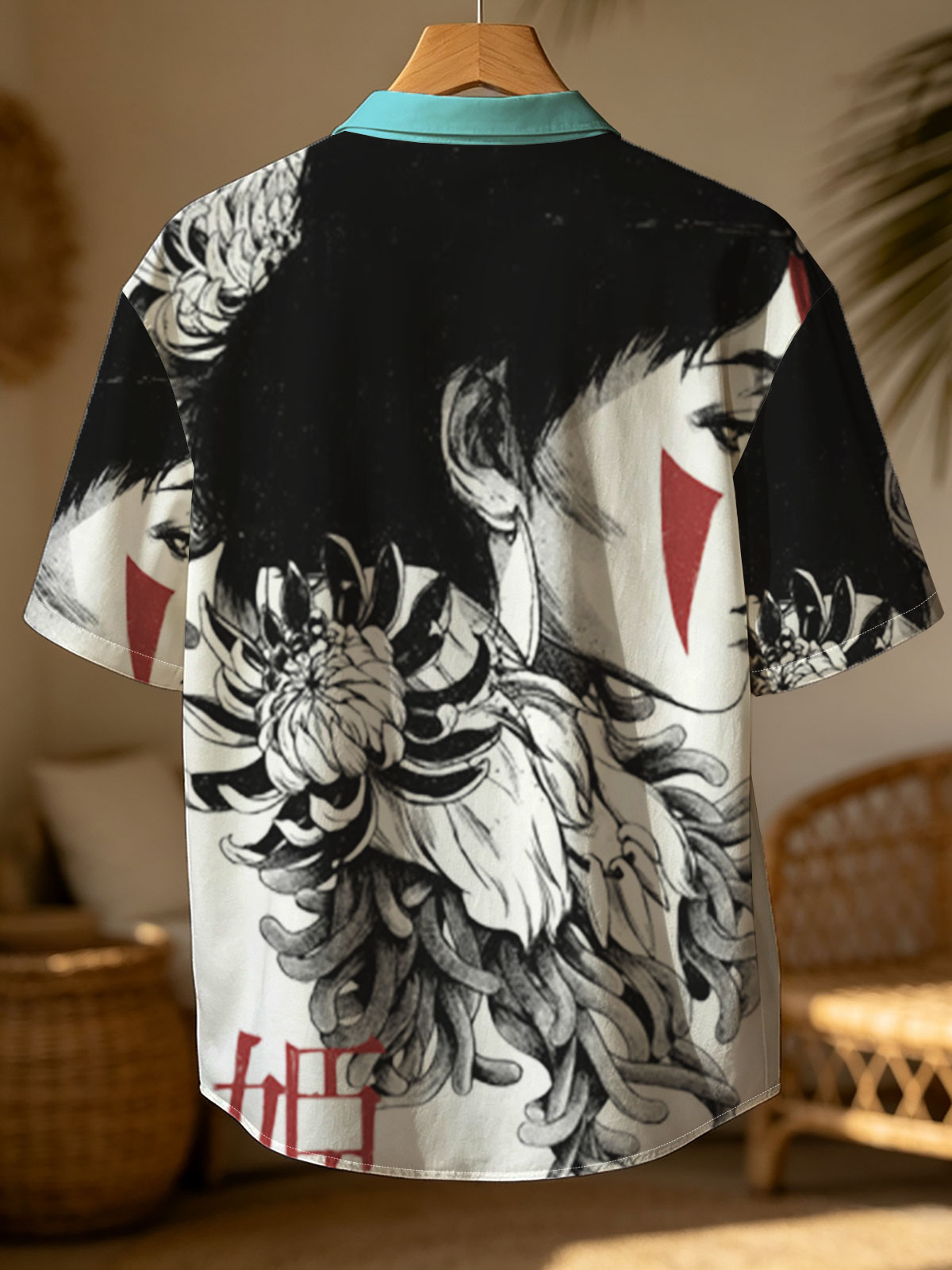 Geisha with Chrysanthemum and Red Accents -  Shirt