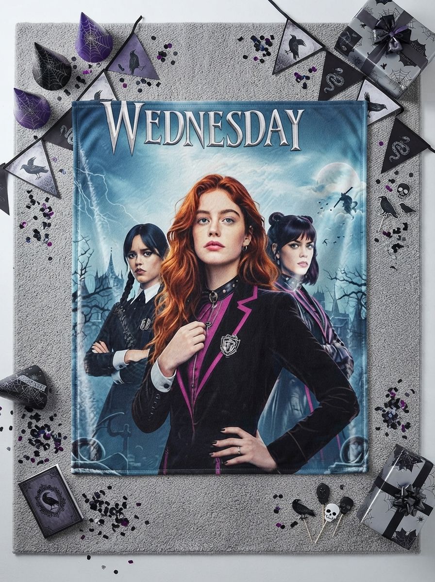 Custom Photo Face Flannel Blanket Personalized Gothic Academy Portrait Soft Anti-Pilling Plush Throw for Bed Couch