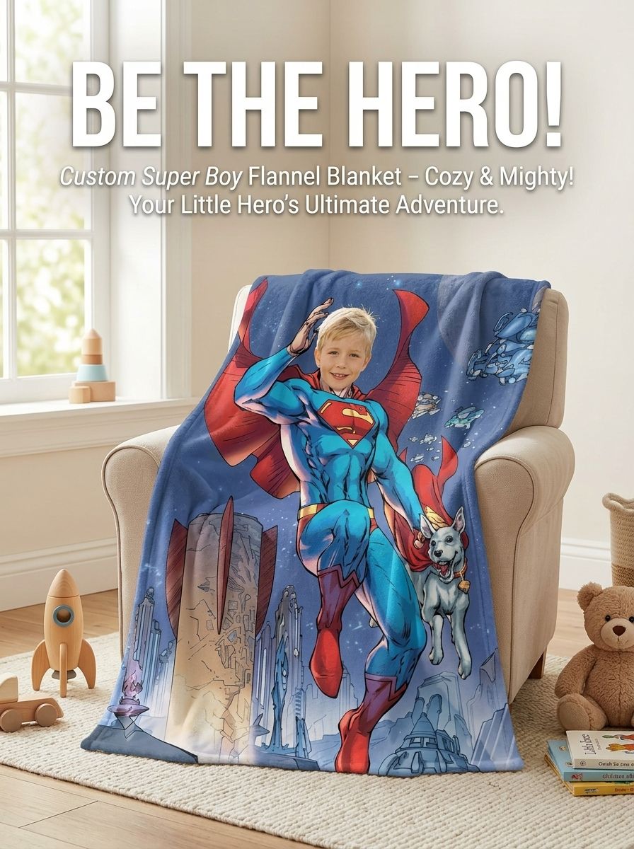 Custom Face Superhero Flannel Blanket Personalized Photo Throw Lightweight Ultra Soft Cozy Bed Fleece Blanket Gift