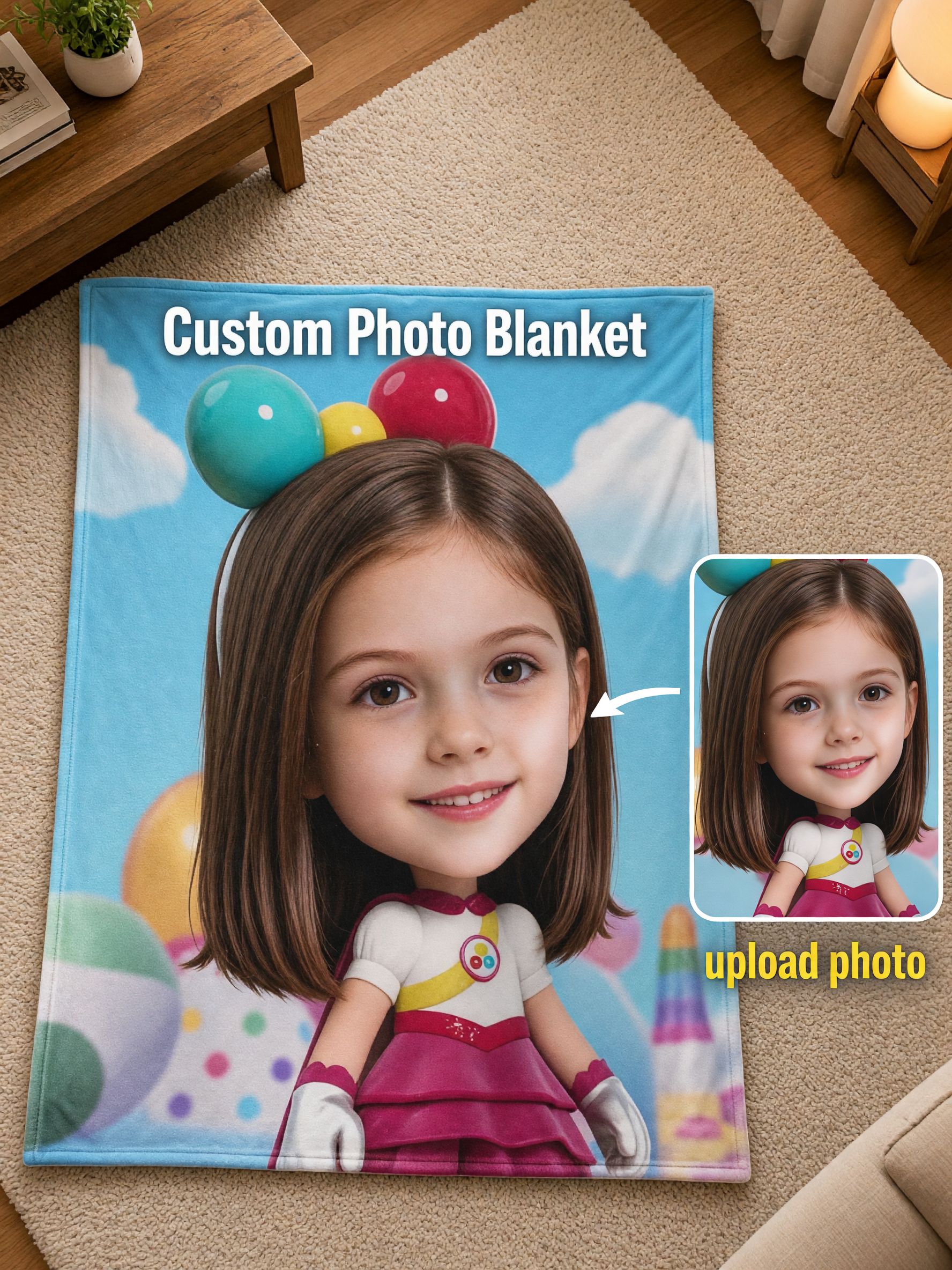 Custom Face Photo Flannel Blanket Personalized Cartoon Portrait Throw Skin-Friendly Soft Cozy Keepsake Gift