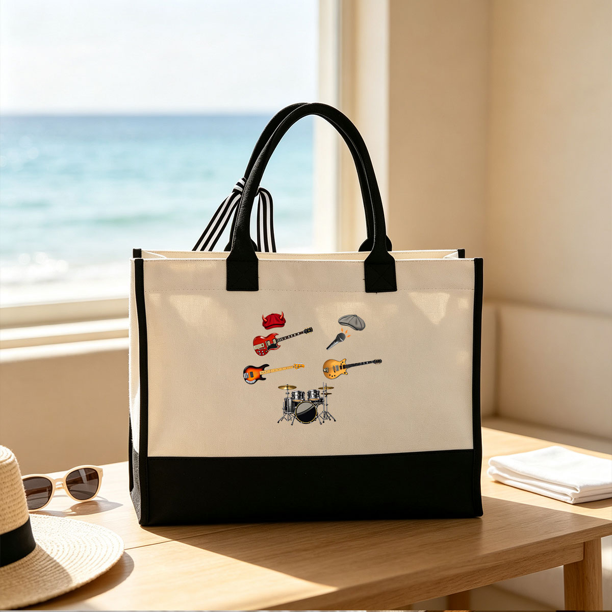 Rock Band Instruments and Accessories - Canvas patchwork gift tote bag