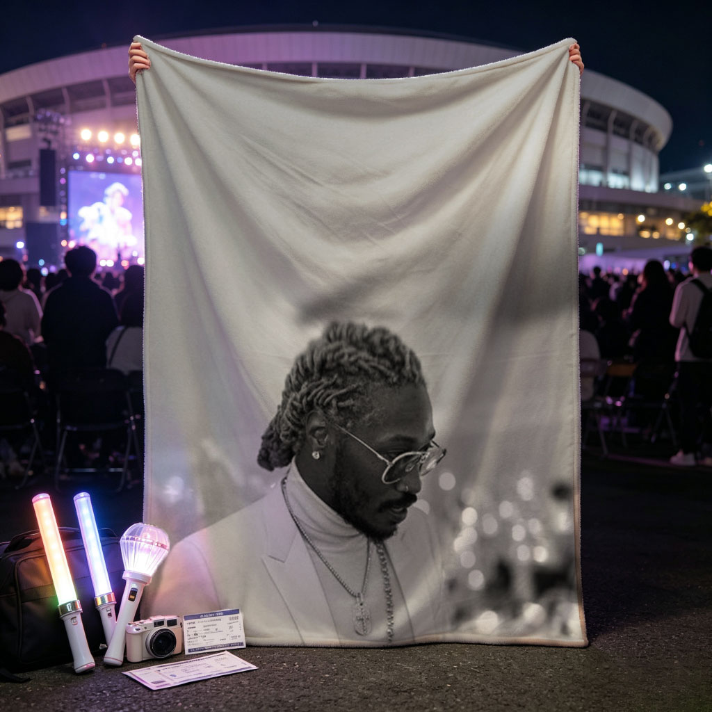 Tory Lanez at a Formal Event Wearing a White Suit and Glasses in Black and White Photo - Blankets