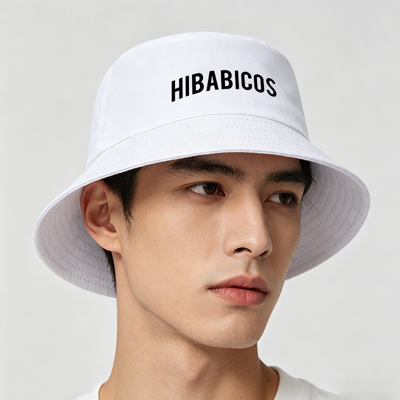 Unisex Fisherman Hat with HIBABICOS Logo Print - Classic Cotton Bucket Hat for Outdoor Activities, Travel, and Casual Wear - Suitable for Men and Women Seeking Stylish Sun Protection
