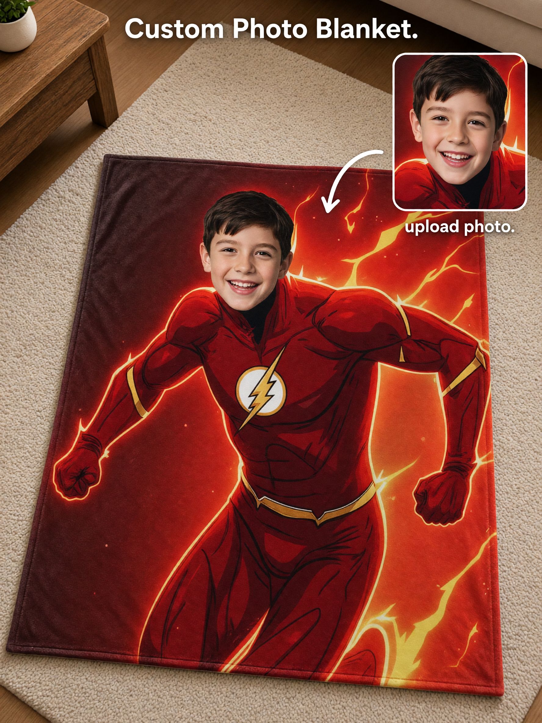 Custom Photo Superhero Blanket Personalized Face Flannel Fleece Throw Soft Anti-Pilling Bed Couch Cover for Kids Gift
