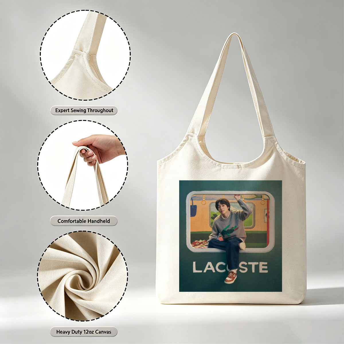 BTS Jungkook in a Vibrant Subway Scene Wearing Lacoste Fashion - Canvas shoulder bags/