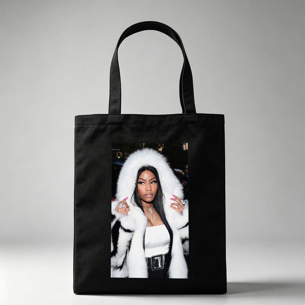 Nicki Minaj at Event Wearing White Fur Coat and Bold Pink Nails - Canvas tote bags