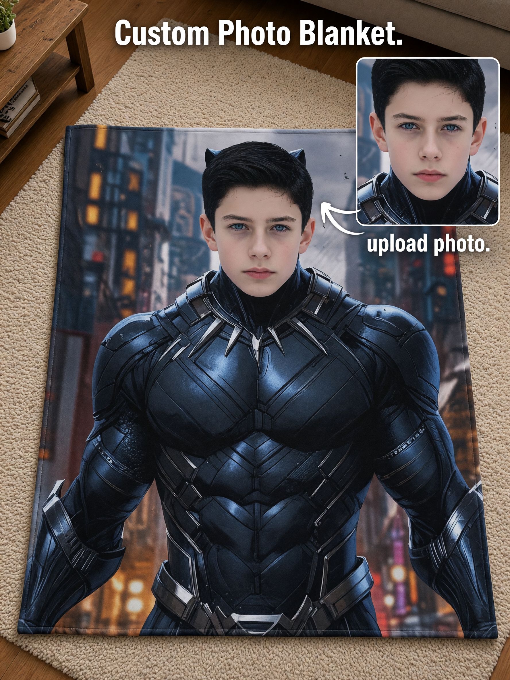 Custom Photo Face Superhero Flannel Blanket Ultra Soft Anti Pilling Fleece Throw Skin Friendly Warm Personalized