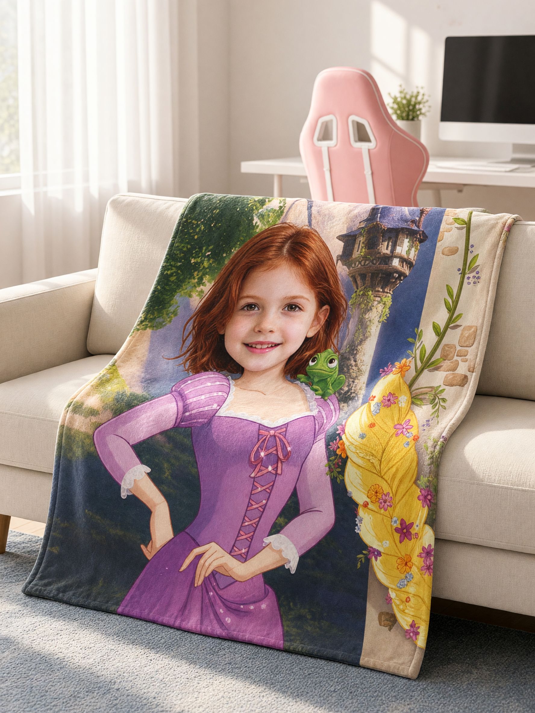 Custom Princess Face Photo Blanket Ultra Soft Flannel Throw Cozy Personalized Gift for Girls Couch Bed Decor