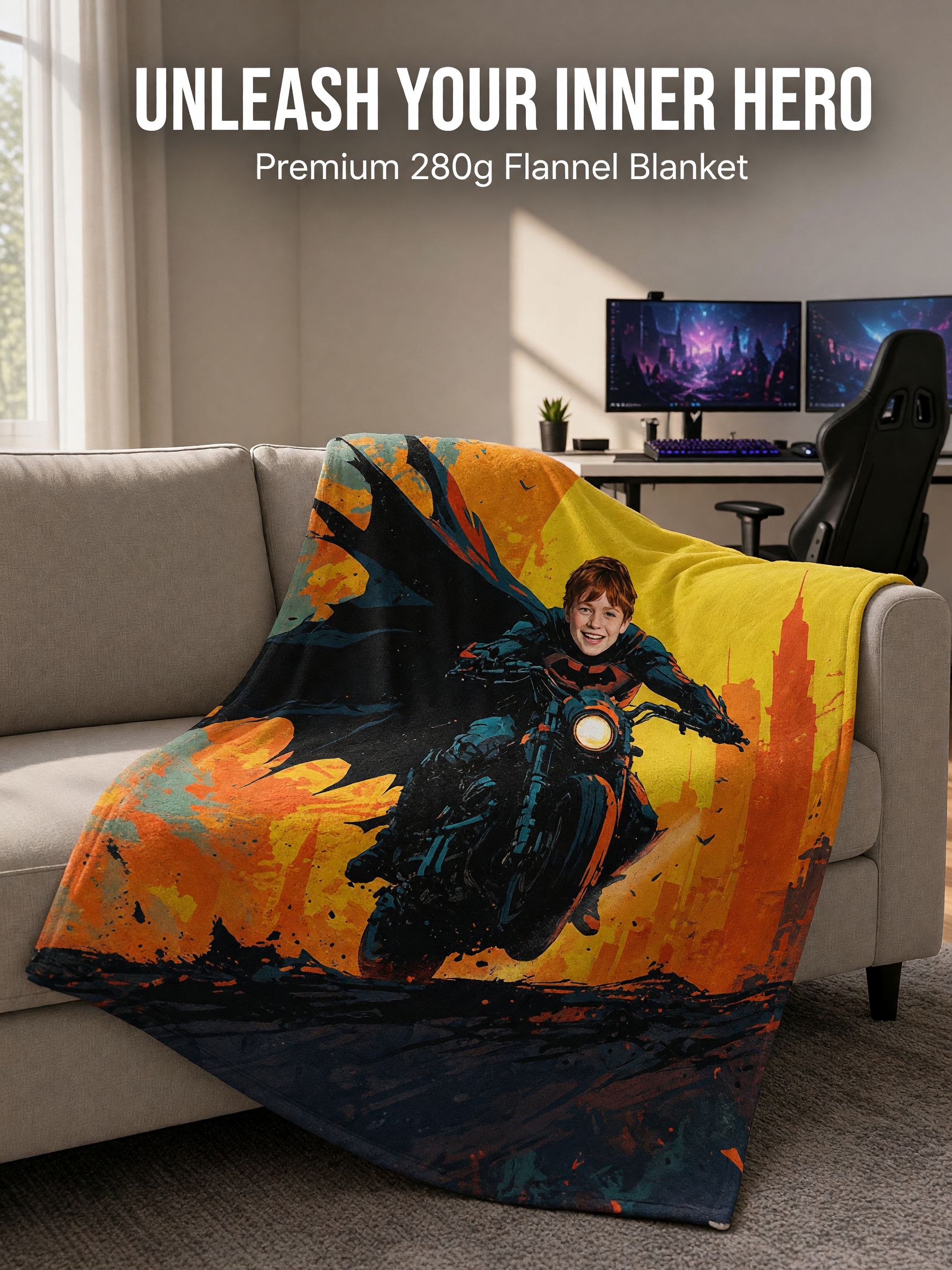 Custom Photo Superhero Flannel Fleece Throw Blanket with Personalized Face, Soft Plush Warmth Ideal Personalized Gift
