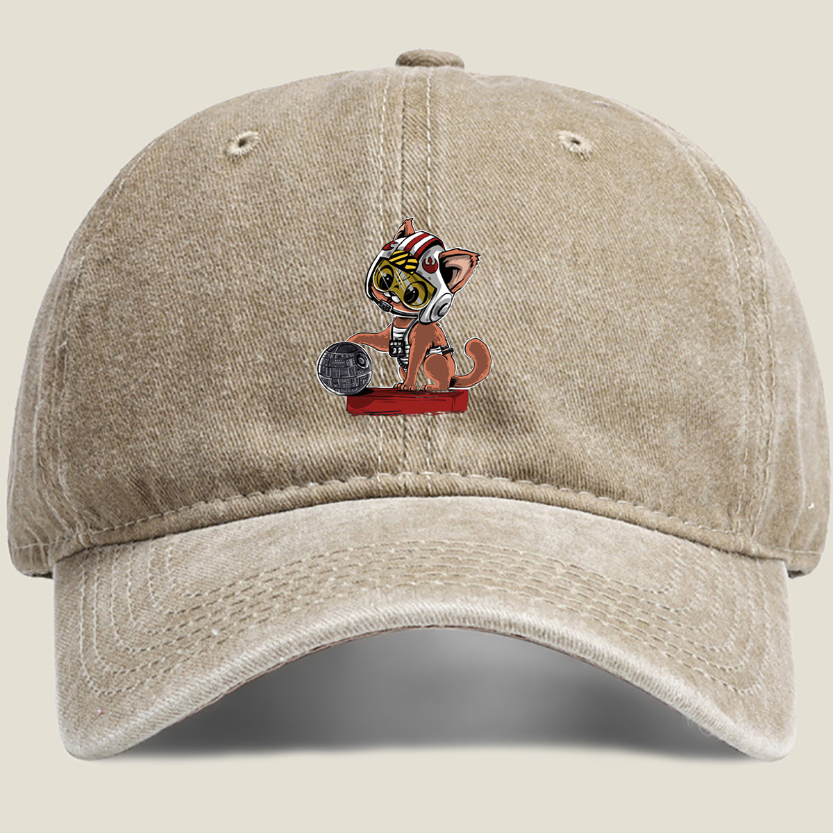 Star Wars Cat Pilot with Death Star - Washed Denim - Baseball Cap