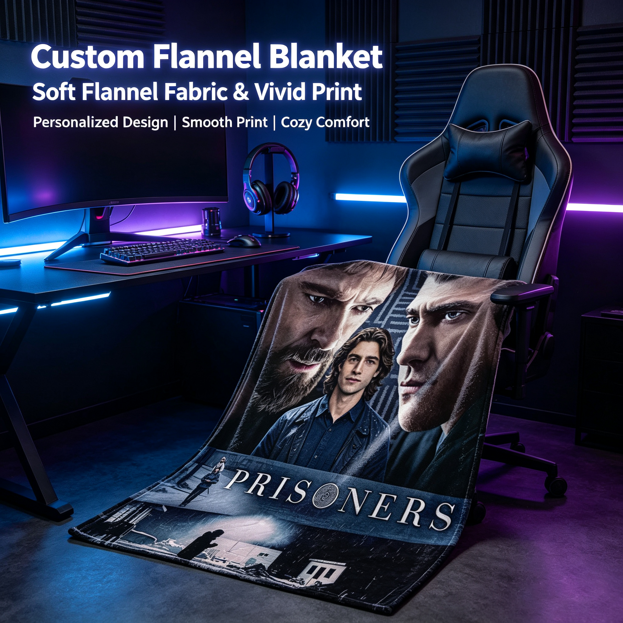 Custom Face Blanket Prisoners Movie Characters Flannel Blanket Perfect for Couch Watching or Gifting Fans of Drama Films and Hollywood Cinema
