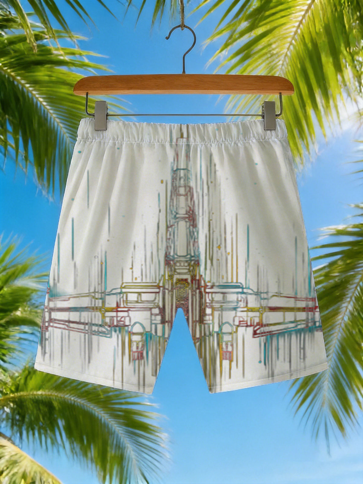 X-Wing Fighter in Neon Glow: Star Wars Iconic Spacecraft Art -  Beach shorts