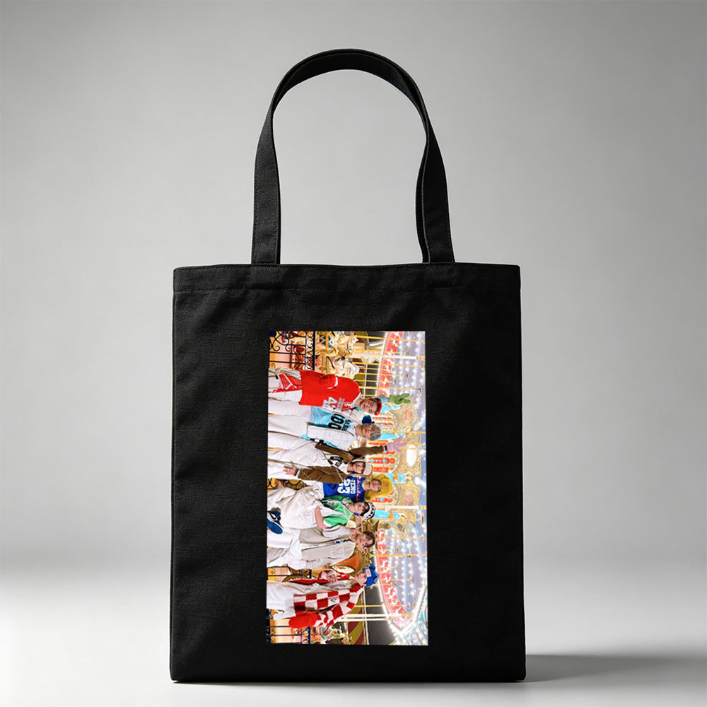 Stray Kids at the Carnival Ride - Vibrant Group Photo with Colorful Costumes and Joyful Expressions - Canvas tote bags
