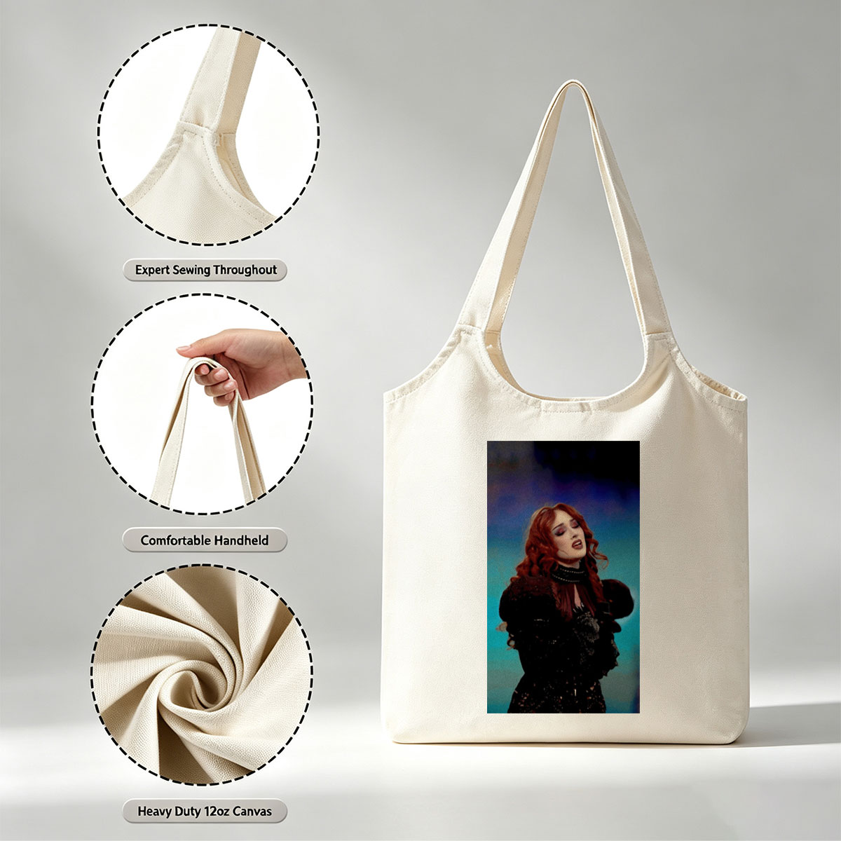 Chloe Grace Moretz in a Dramatic Performance Wearing a Black Lace Outfit with Red Hair and Intense Expression - Canvas shoulder bags/