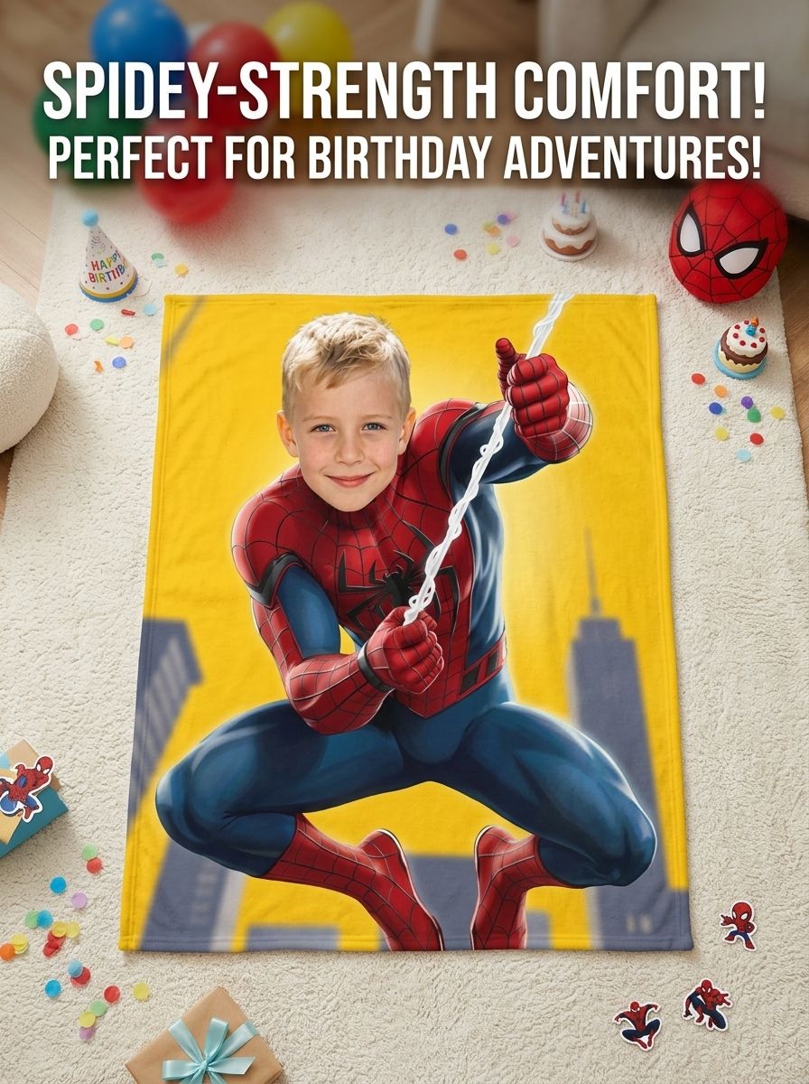 Custom Face Superhero Flannel Fleece Blanket Personalized Photo Throw for Kids Bed Couch Cozy Velvet Birthday Gift