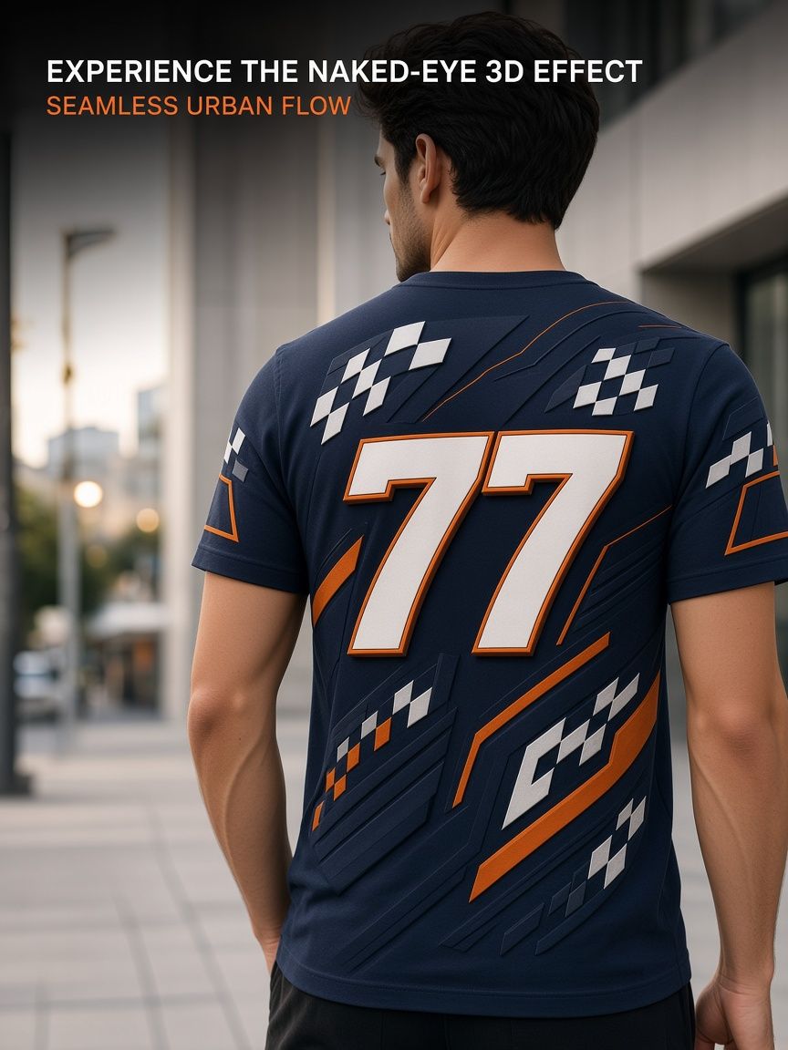 Turbo Racing 77 3D Optical Illusion Graphic Tee Breathable Athletic Mesh T-Shirt for Casual and Sports Wear