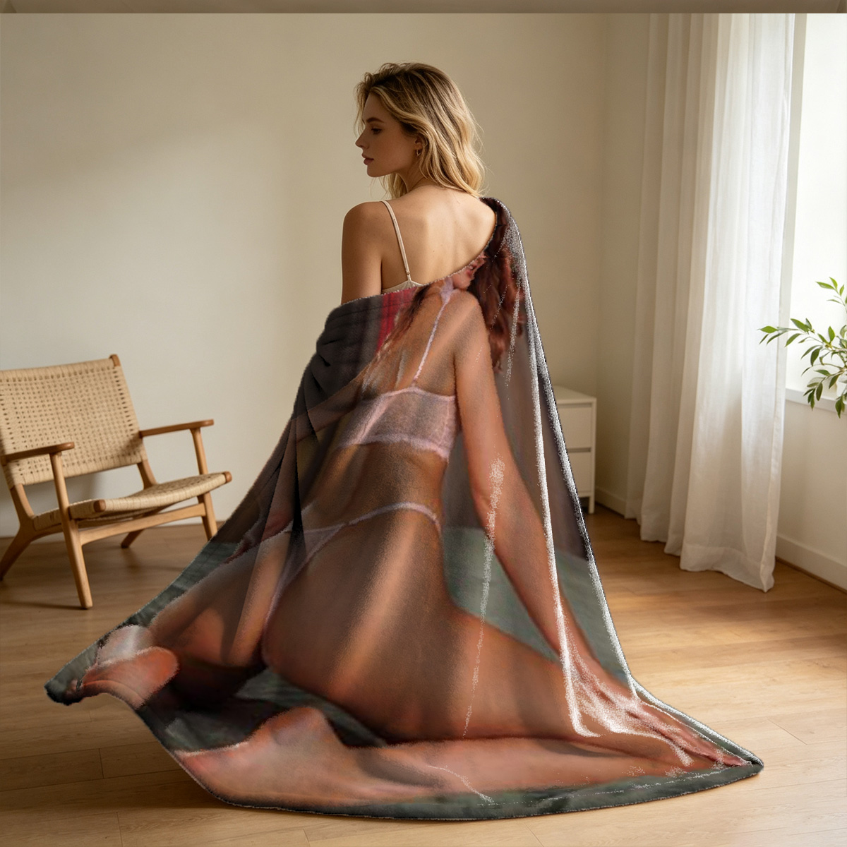 Wet Japanese Beauty in Sheer Robe - Blanket