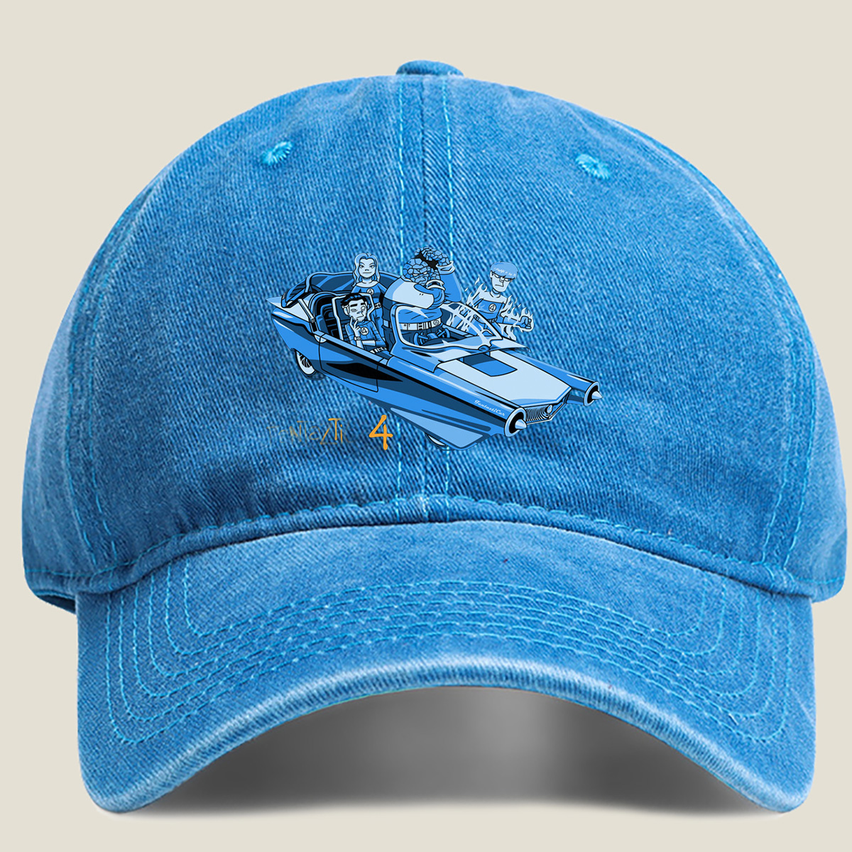 Fantastic Four in the Futuristic Car - Washed Denim - Baseball Cap
