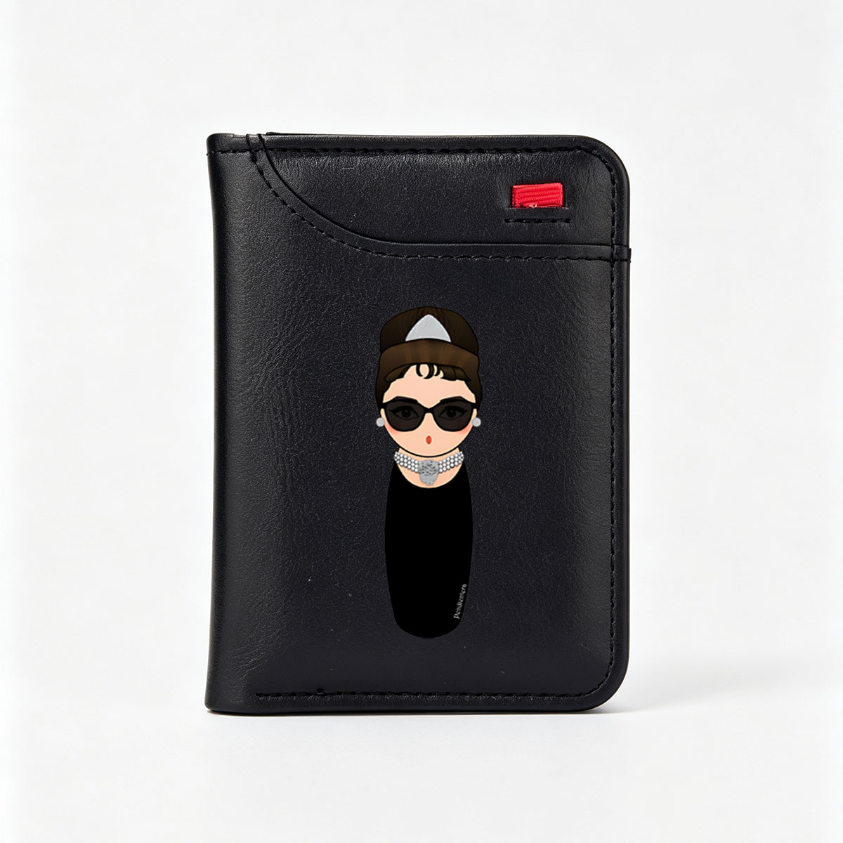 Audrey Hepburn Inspired Icon with Sunglasses and Pearl Necklace - Vertical Style Wallet
