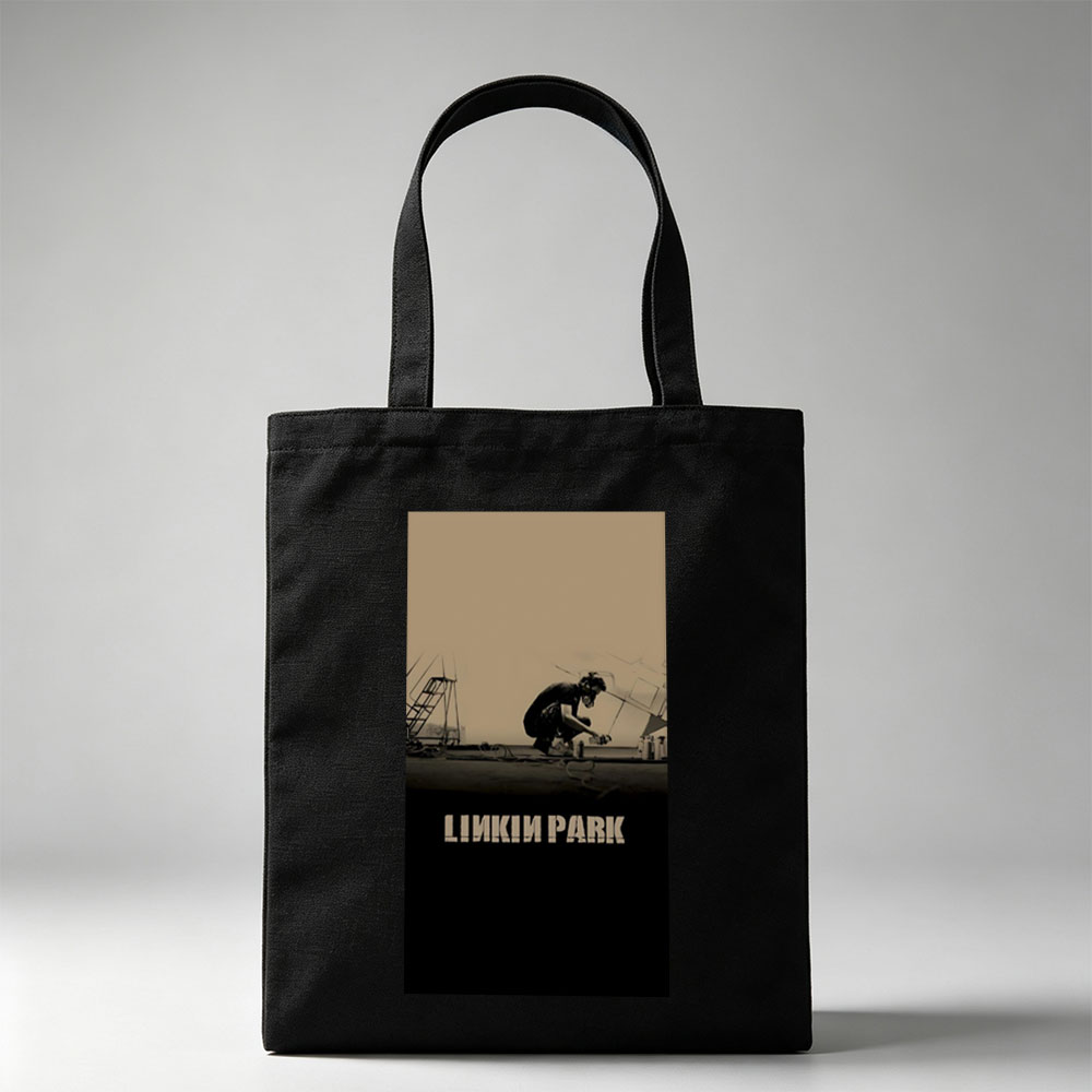 Linkin Park - Artist on Rooftop with Spray Paint and Industrial Background - Canvas tote bags