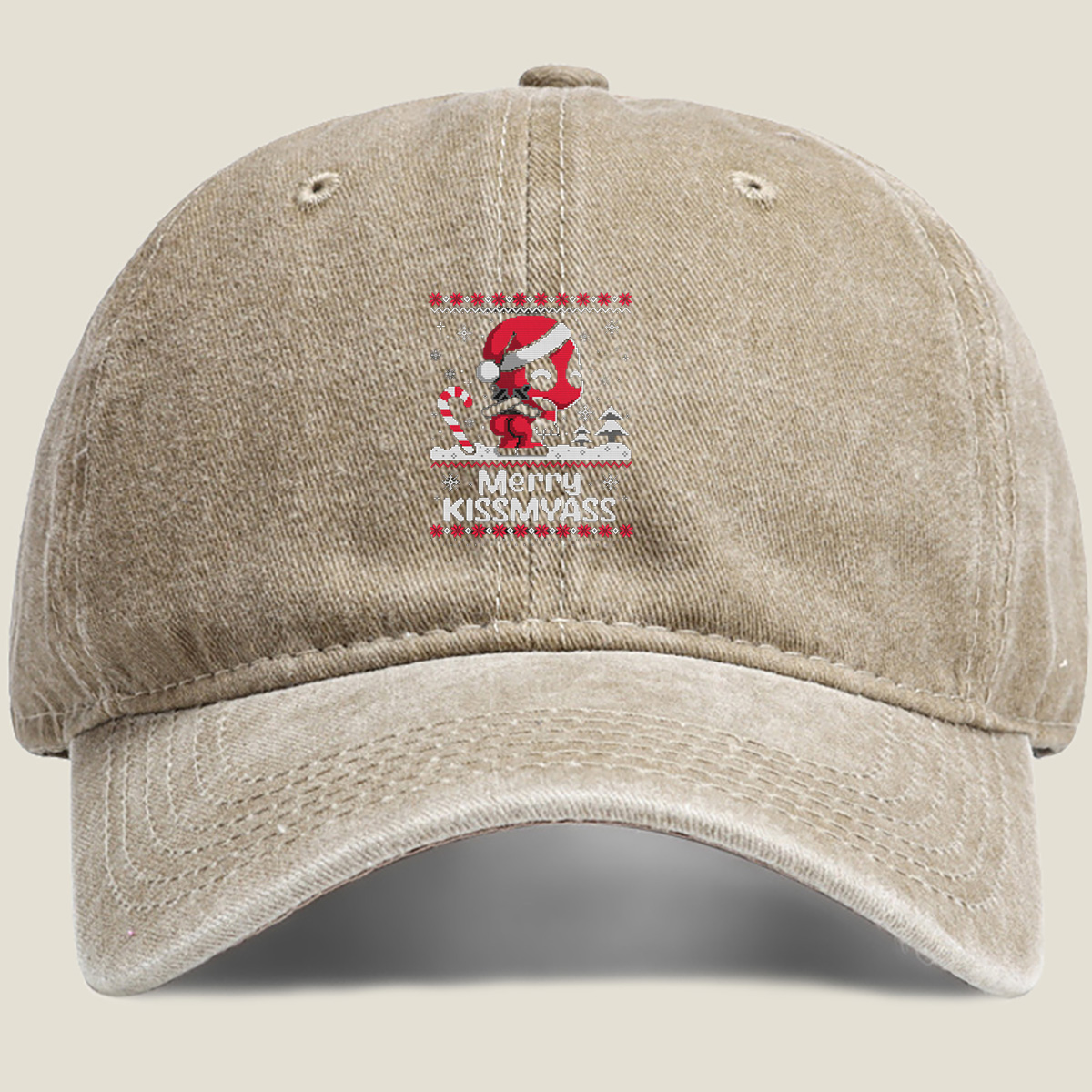 Deadpool Christmas Ugly Sweater Design - Washed Denim - Baseball Cap