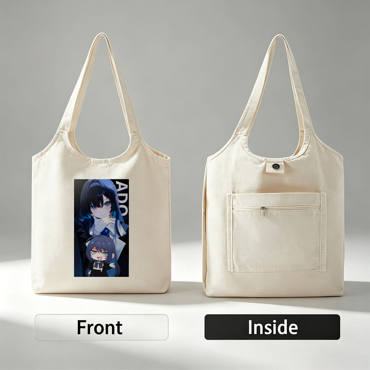 ADO - Anime Character Portrait with Chibi Version in Cosmic Background - Canvas shoulder bags/