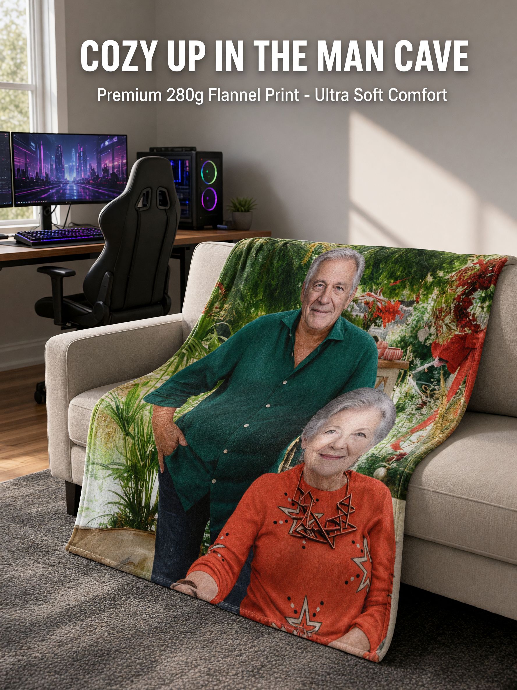 Custom Photo Blanket Personalized Face Portrait Throw Ultra Soft Flannel Fleece Blanket for Family Keepsake Gift