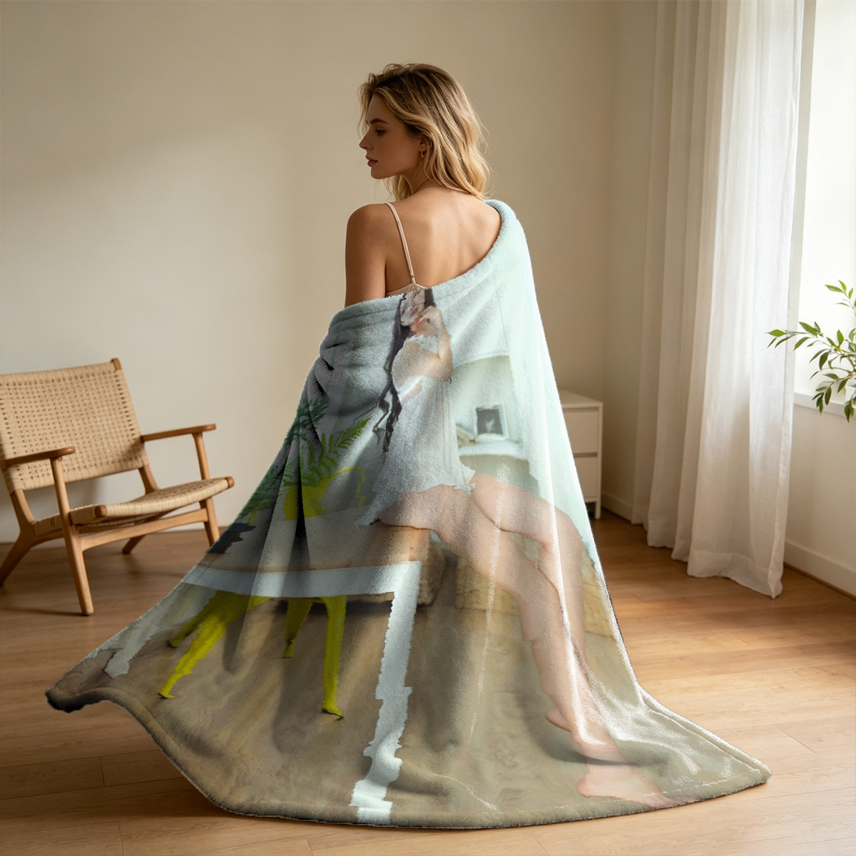 Nude Japanese AV idol in sunlight by the window - Blanket