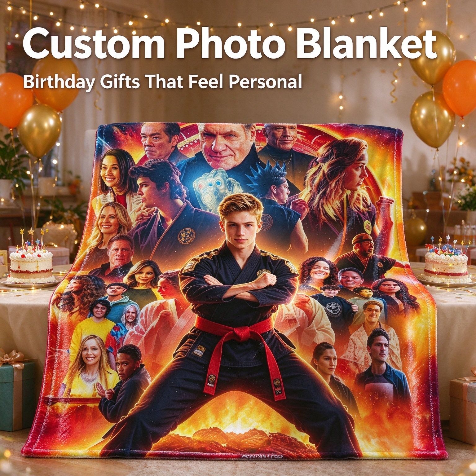 Custom Photo Flannel Throw Blanket Personalized Face Collage Print Lightweight Warm Fleece Bed Cover for Movie Night