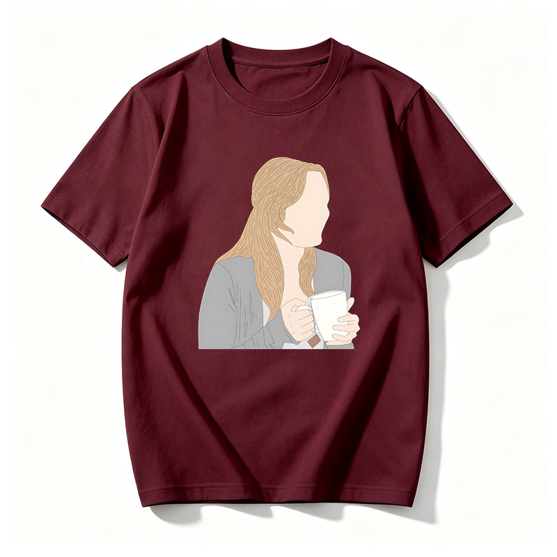 Woman with Long Blonde Hair Holding a Tea Cup - Tee