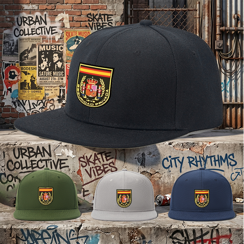 Flat Brim Baseball Cap Spain Coat of Arms Embroidered Design Streetwear Underground Skate Style for Basketball Courts Skate Parks Urban Lifestyle Riders Rappers Streetwear Enthusiasts