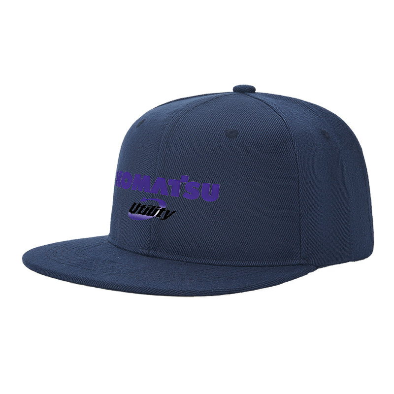 Flat Brim Baseball Cap Komatsu Utility Logo Print Streetwear Underground Skate Style for Basketball Court Skate Park Urban Riders and Rap Artists