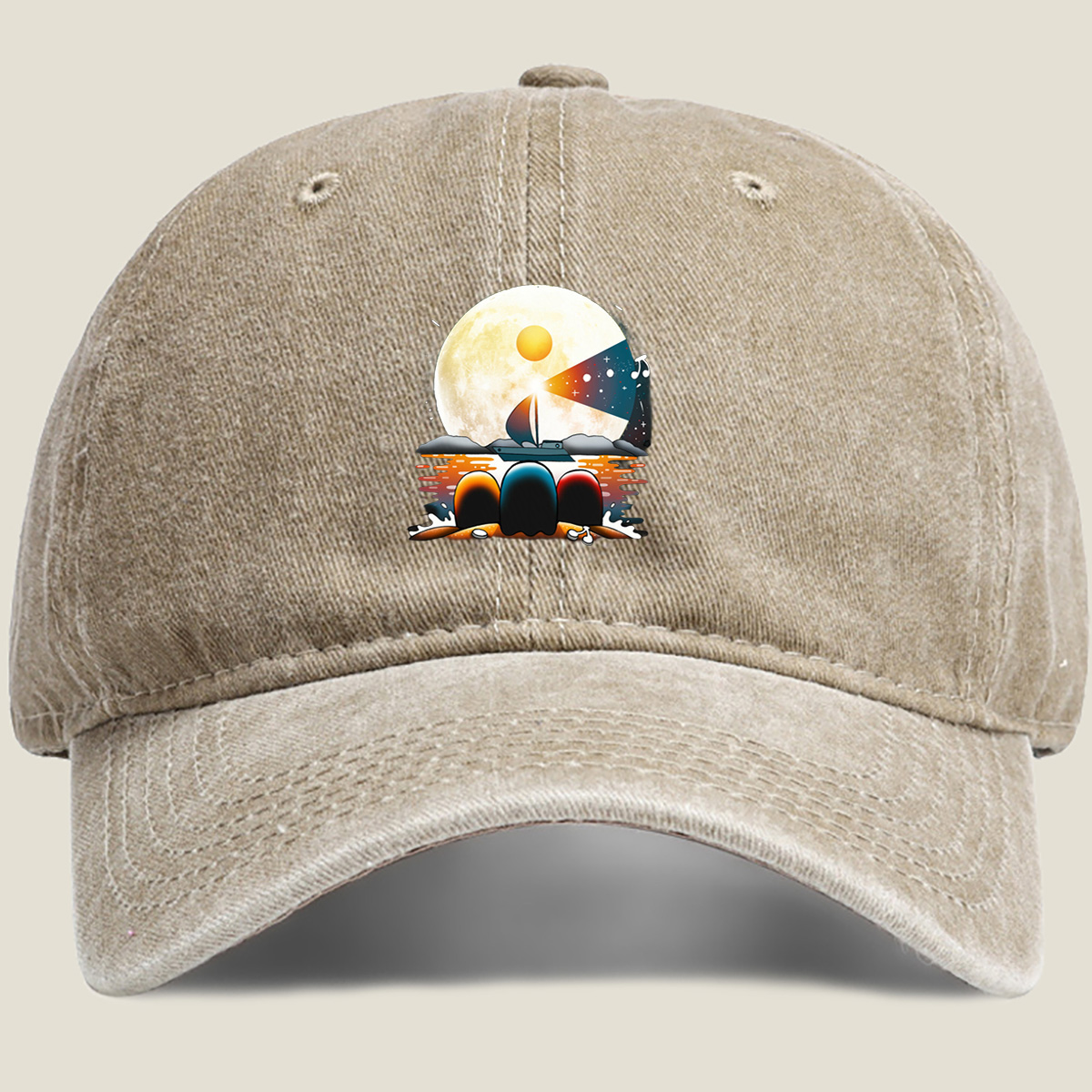 Sailboat Under the Moonlight with Musical Notes - Washed Denim - Baseball Cap